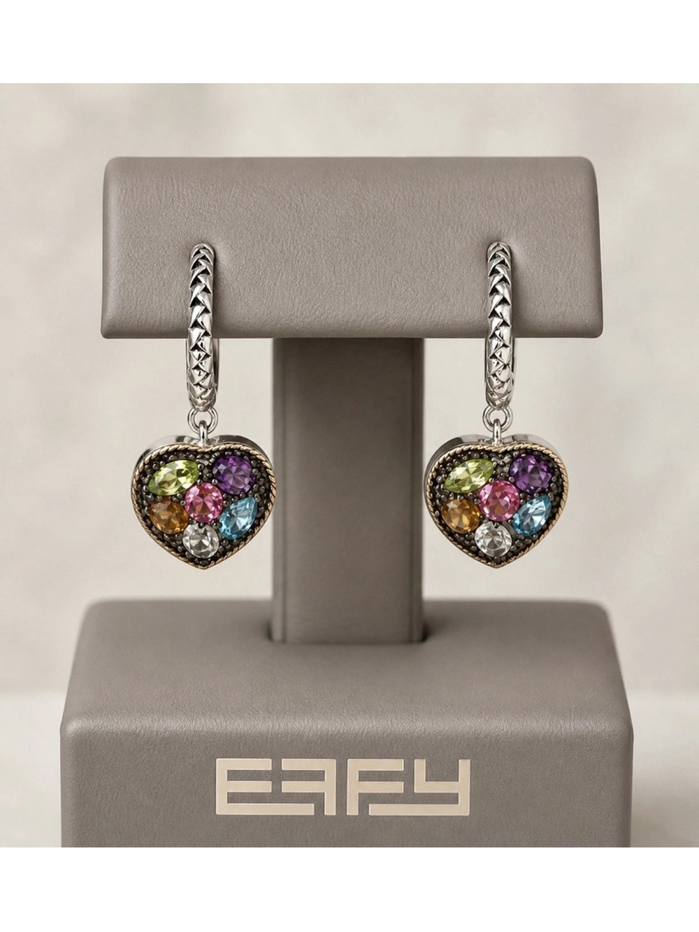 Effy 925 Sterling silver multicolor Heart Drop Earrings New Gift